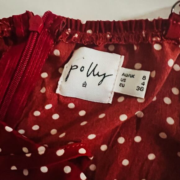 Princess Polly Caesura Polka Dot Faux Wrap Dress Size 4 Wine - Picture 5 of 10